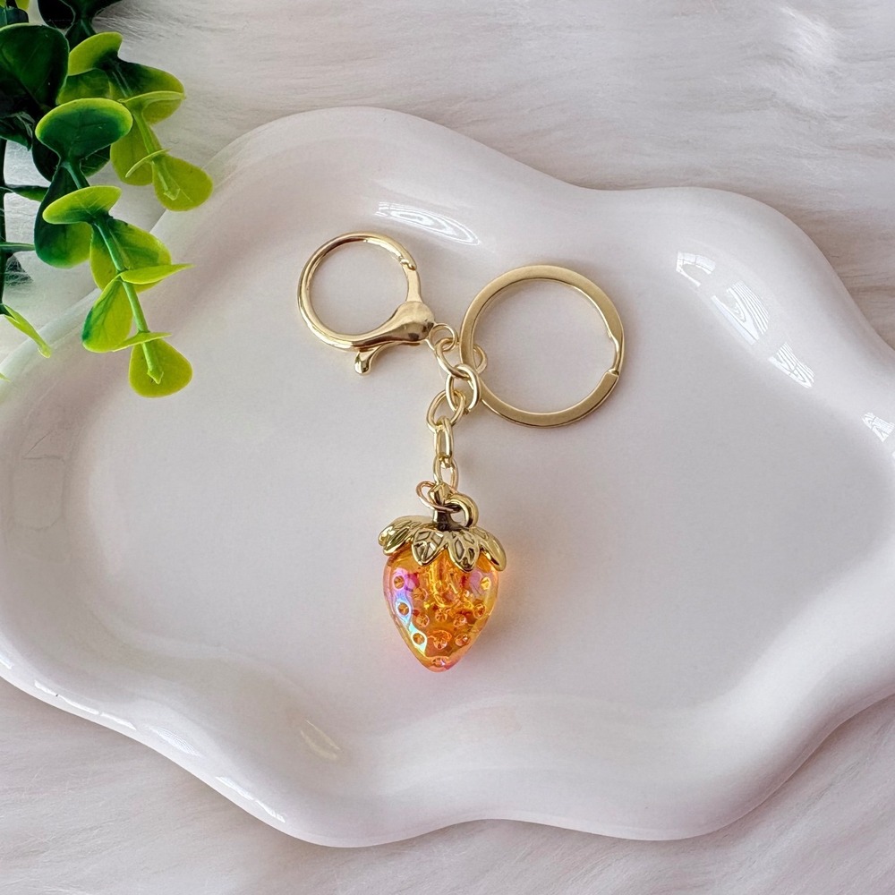 Crystal Clear Iridescent Strawberry Keychain/Bag Charm